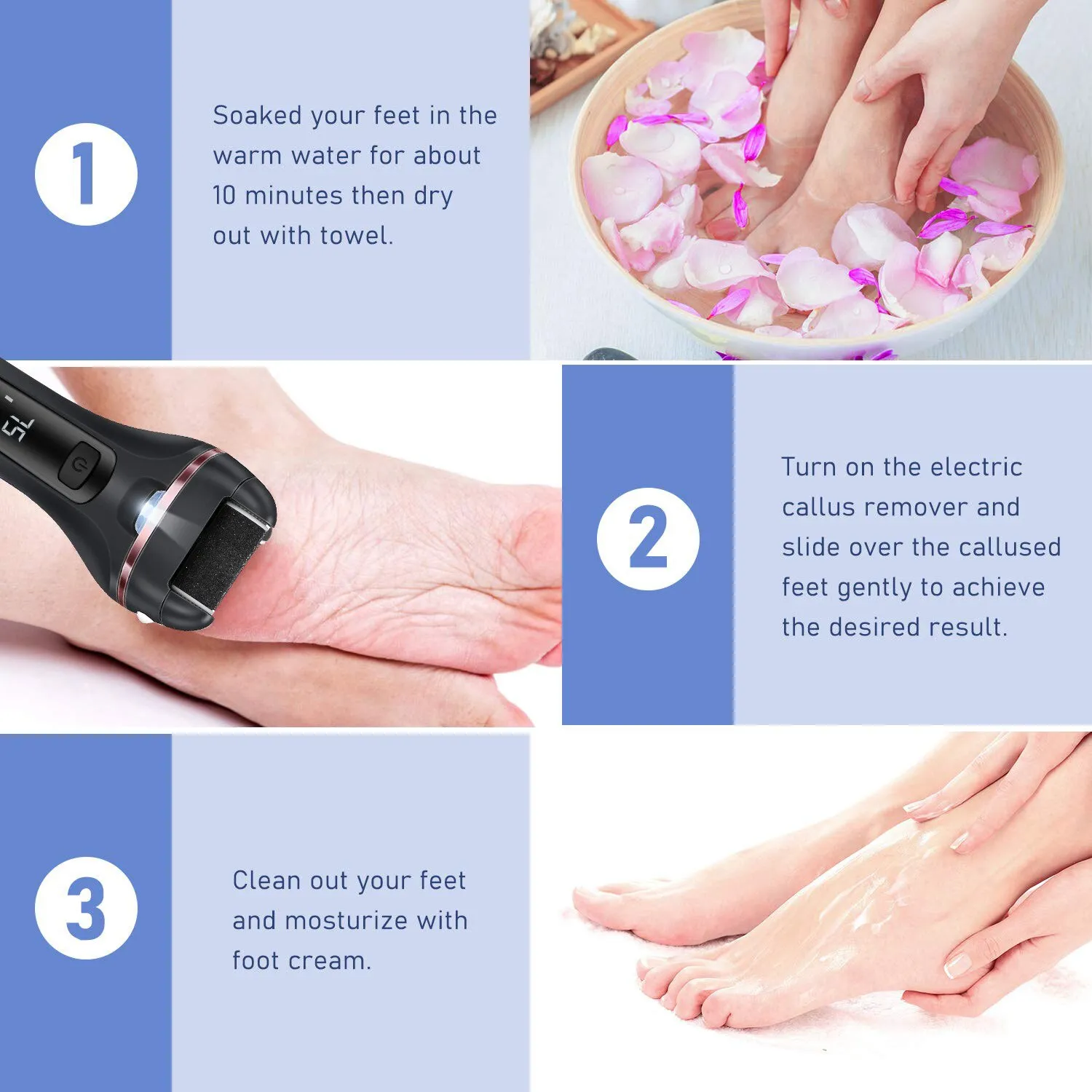 Electric Foot File Callus Remover for Feet Rechargeable Professional  Pedicure Tools Kit Wet & Dry Foot Scrubber Care with 4 Roller Heads 2 Speed  LCD Display for Dry Hard Cracked Heel Dead